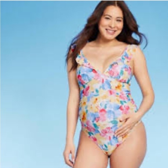 Ruffle Flounce Sleeve Maternity One Piece Swimsuit Isabel by Ingrid & Isabel M - Picture 1 of 6